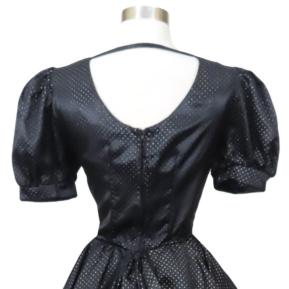 Vintage 80s Black Metallic Full Bubble Skirt Polka Dot Prom Party Dress S M - Picture 5 of 16